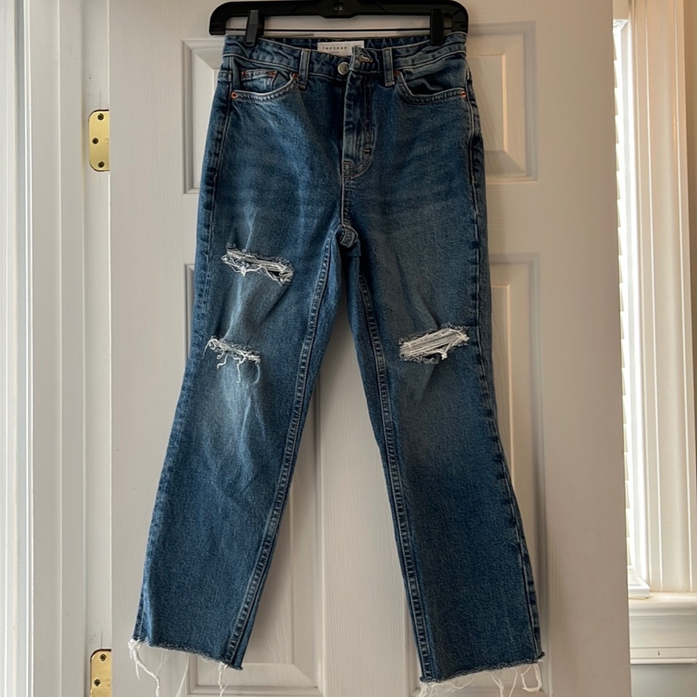 Topshop Straight Leg Fray Hem Ripped Jeans